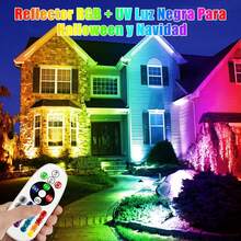 ELEGANTED 50W Reflectore Led Exterior RGB+UV Luz Negra 2 en 1 Actualizado, Reflector De Colores Para Neon Fiesta Navidad Halloween Jardín, IP66 Impermeable, Uv 395-405nm 2 paquetes - 50 W UV + RGB - Ver 3