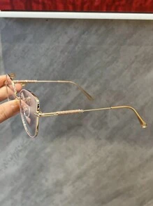 1pc Metal Geometric Frame Photo Chromatic Fashion Glasses, Fashion Versatile Outdoor Casual Neutral Tint Eyeglasses, Light Pink For Summer Beach Vacation,Outdoor,Travel - Discoloration - View 5