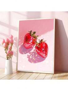 1 件水果海报，粉色迪斯科草莓灯球海报理想礼物帆布画海报和印刷墙面装饰房间装饰墙壁艺术图片美学适用于生活家居卧室装饰无框架