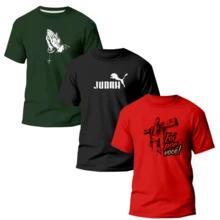Kit 3 Printed T-Shirts LION OF ''JUDAH'' Men's Shirt 100% Cotton Unisex