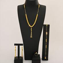 1 套时尚铜首饰套件，包括项链、手镯、戒指、耳环，适合休闲、派对、约会、圣诞节礼物，适合送给女性、女朋友、父母 - 金色 - 查看 16