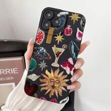 Retro 1pc Black Collage Pattern Transparent TPU Shockproof Anti-Fingerprint Phone Case Compatible With Iphone & Series,International Version, Not The Domestic Version - Multicolor - View 2