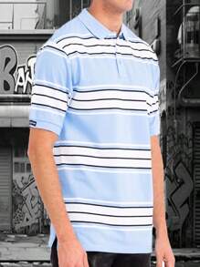 Mens West Coast Classic Striped Polo Shirt - 天空 - 查看 2