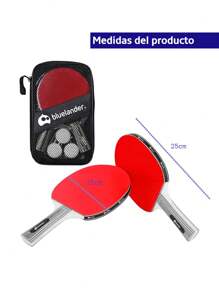 Set Bluelander de Ping Pong: 2 Raquetas, 3 Pelotas y maletin de transporte. Perfecto para Casa, Oficina y Deportivo. - Rojo - Ver 5