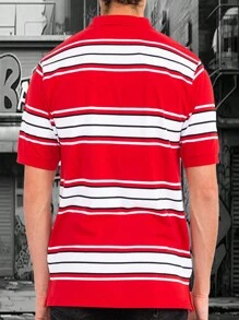 Mens West Coast Classic Striped Polo Shirt - 紅色 - 查看 3