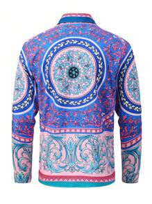 Men's Floral Print Long Sleeve Single-Breasted Style Shirt - Pink - View 2