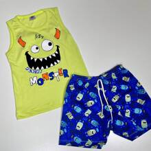 Kit 4 Peças Sortido Conjunto Infantil Menino Verão - 2 Conjuntos - Composto por 2 Camisetas + 2 Bermudas - Multicolorido - Visão 9