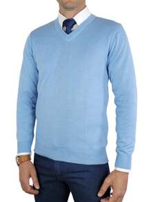 Men's Premium Knitted Sweater Blouse With V-Neck - 淺藍色 - 查看 2