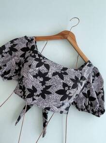 Corset Blouses With New Printed Bodice - Black and White - View 2