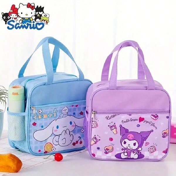 Sanrio Sanrio leichter isolierter Lunch-Beutel, süße Kitty Cartoon Thermal Bento Tasche, modische tragbare Lebensmitteltasche mit Reißverschluss - erhältlich in Blau, Rosa, Lila