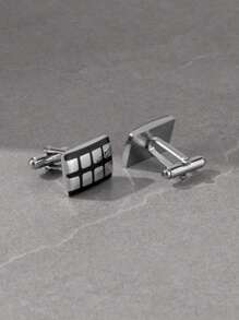 1 Pair Black Enamel Square Cufflinks With Gift Box For Men - Black - View 2