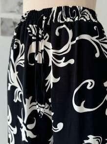 Wide-Leg Pants In Dune Fabric With Stretch Floral Print - Black - View 4
