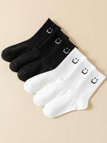 5 pares de calcetines de media pantorrilla con estampado de cara sonriente de color caramelo para mujer, estilo versátil para la vuelta al cole, cómodos, suaves y transpirables, adecuados para uso diario, informal, deportes, regalos, parejas, etc., para todas las estaciones