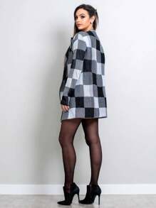 Warm Thick Knit Plaid Coat