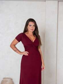 Women's Dress Social Evangelical Fashion Short Sleeve V-Neck Event Wedding Bridesmaid Party