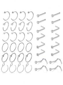 40 件女士鼻环首饰套装 - 18G 不锈钢环和耳钉，L 形螺丝，弯曲杆 - 优雅的哥特式风格，非常适合日常佩戴和特殊场合 - 彩色 - 查看 11