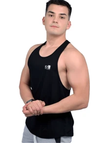 Kit Of 3 Men's 100% Cotton American Style Low-Cut Tank Tops For Training