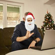 Santa Hat With Plush Beard Christmas Winter Beanie For Women Men Santa Claus Hat Christmas Hats Holiday Accessories For Party - Red - View 6