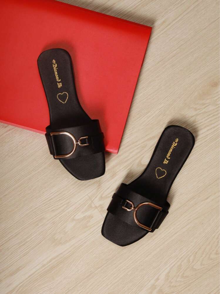 Paquete de dos pares de sandalia plana para dama, punta abierta, perfectas para cualquier ocasión. - Negro - Añade 2