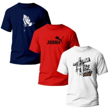Kit 3 Printed T-Shirts LION OF ''JUDAH'' Men's Shirt 100% Cotton Unisex