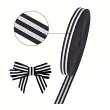 1 rollo de cinta de poliéster a rayas negras y blancas, para manualidades de Navidad, boda, lazos para el cabello, regalos, ramos, decoración de pasteles, Día de San Valentín, fiesta de cumpleaños, Año Nuevo, a rayas negras y blancas