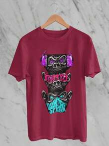 Men's Streetwear Monkey T-Shirt Wine Shirt Style