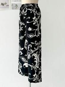 Wide-Leg Pants In Dune Fabric With Stretch Floral Print - Black - View 3