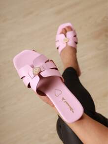 Sandalias planas para mujer, punta abierta, adecuadas para cualquier ocasión. - Negro - Ver 2