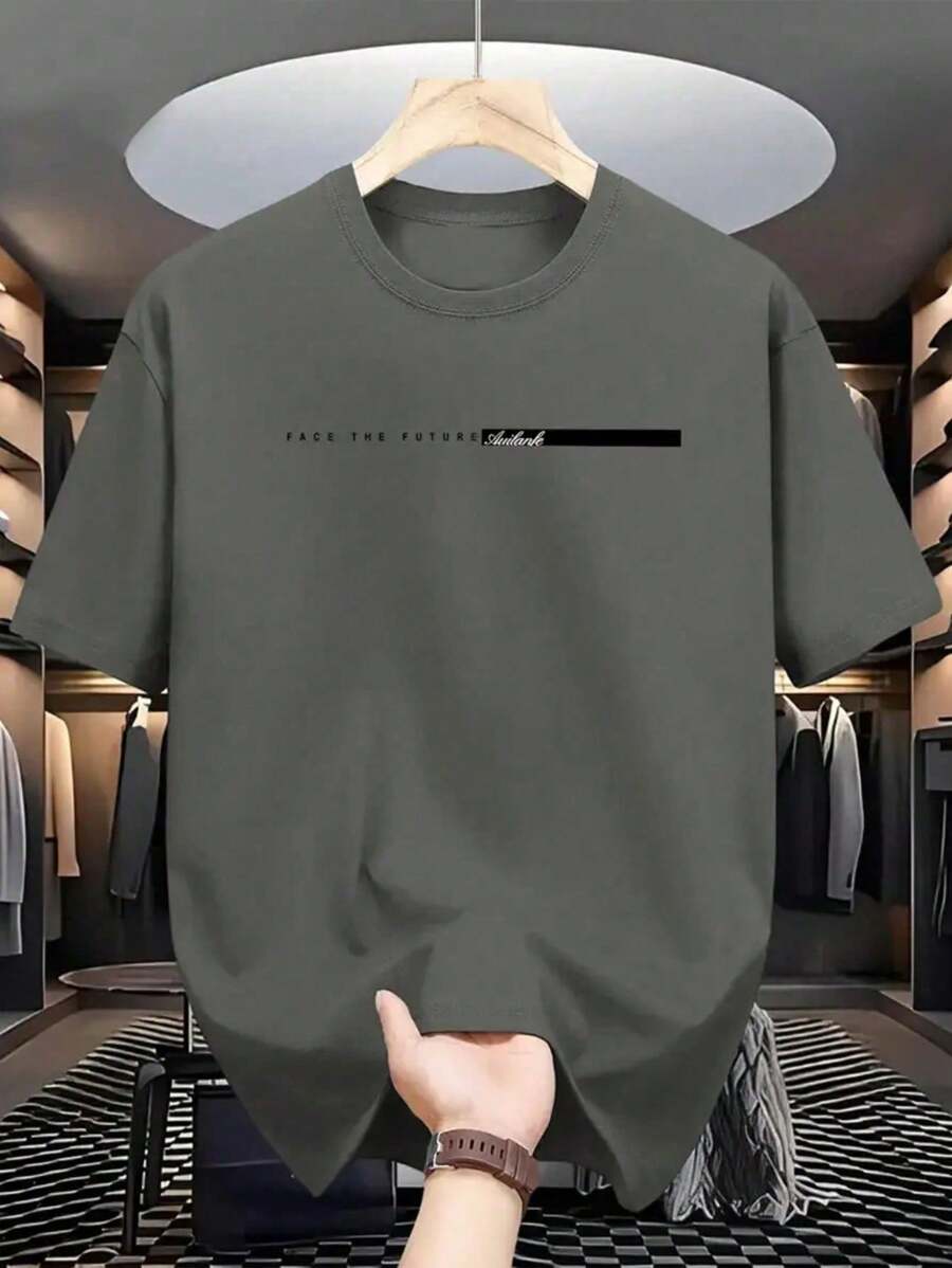 Men's T-Shirt With Face The Future Print 100% Cotton Round Neck Exclusive Line Immediate Shipping - 灰色 - 查看 1