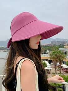 Damen Sommer Sonnenhut mit breiter Krempe, UV-Schutz, offenes Design für Pferdeschwanz, Lässig, Boho, Retro, Elegant, aus Polyester, geeignet für Frühling und Sommer