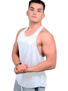 Kit Of 3 Men's 100% Cotton American Style Low-Cut Tank Tops For Training