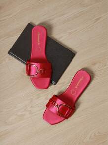 Sandalias planas para mujer, tira con herraje, punta abierta, adecuadas para cualquier ocasión. - Negro - Ver 3