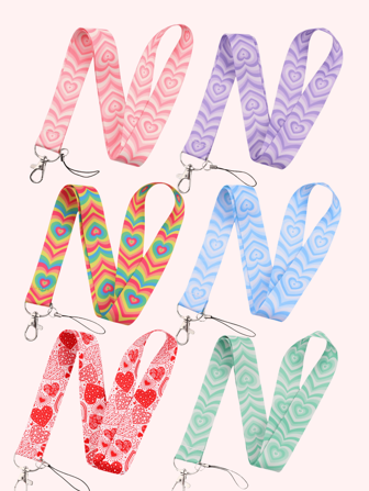 1 pieza Cinta larga de varios colores con patrón de amor de moda, adecuada para cordones de teléfono móvil, consolas de juegos, cámaras, documentos, pases de acceso, tarjetas de transporte, permisos de trabajo, certificados de eventos, conciertos, fiestas de cócteles, etc. Ideal para novios, novias, familiares, médicos, enfermeras, bolsas de regalo de fiesta, accesorios de coche, adornos de bolso, Navidad