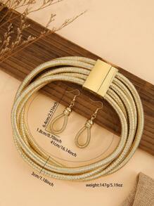 Handmade Multilayer Beaded Woven Exaggerated Bohemian European & American Style Chain Statement Necklace And Earrings Set With Zinc Alloy Magnetic Clasps, For Party/Holiday