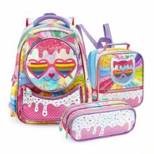 BAG NA WEB Cute Kitty Backpack Kit For Kids - Spacious Backpack, Lunch Box And Double Pencil Case - Girls