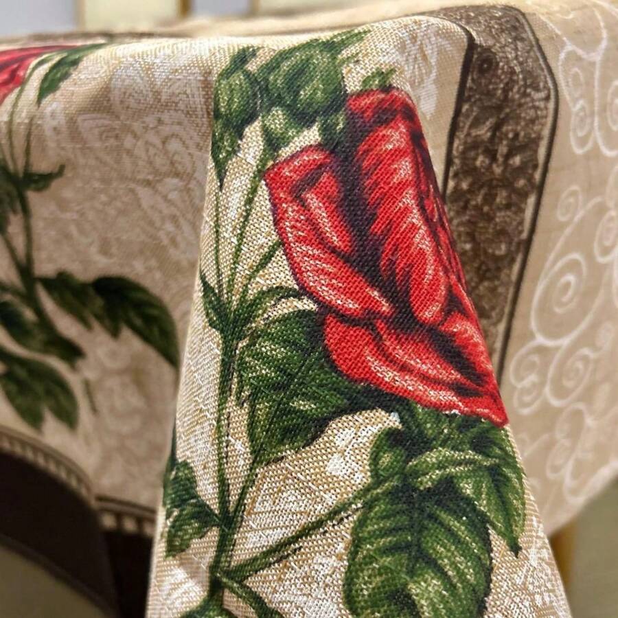 Thick Linen Tablecloth For 4, 6 And 8 Places - Roses - View 1
