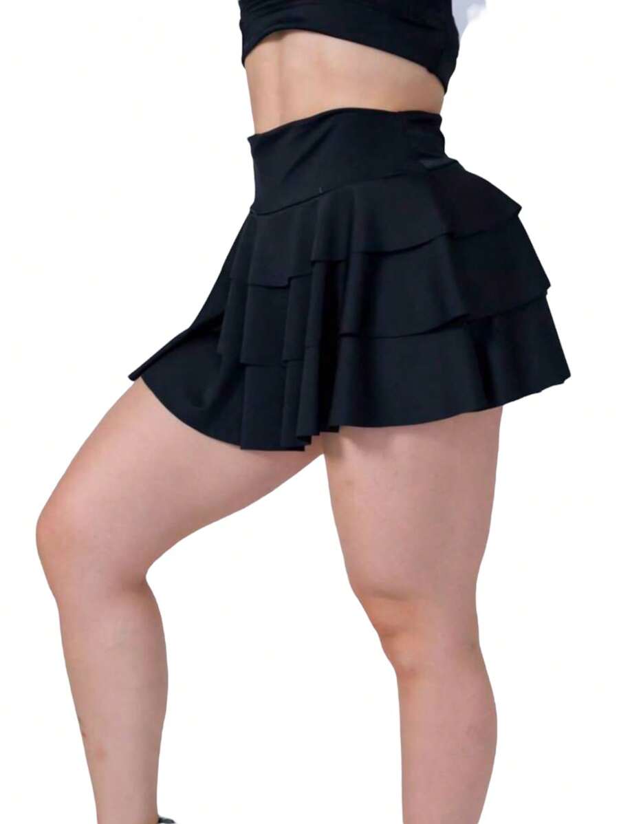 Short Falda Cintura Elástica. - Negro - Ver 1