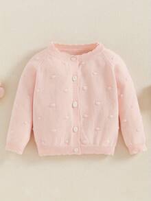 Suéter de punto de otoño para niñas, cárdigan de manga larga de color liso con botones, abrigo de punto - Rosa - Ver 1