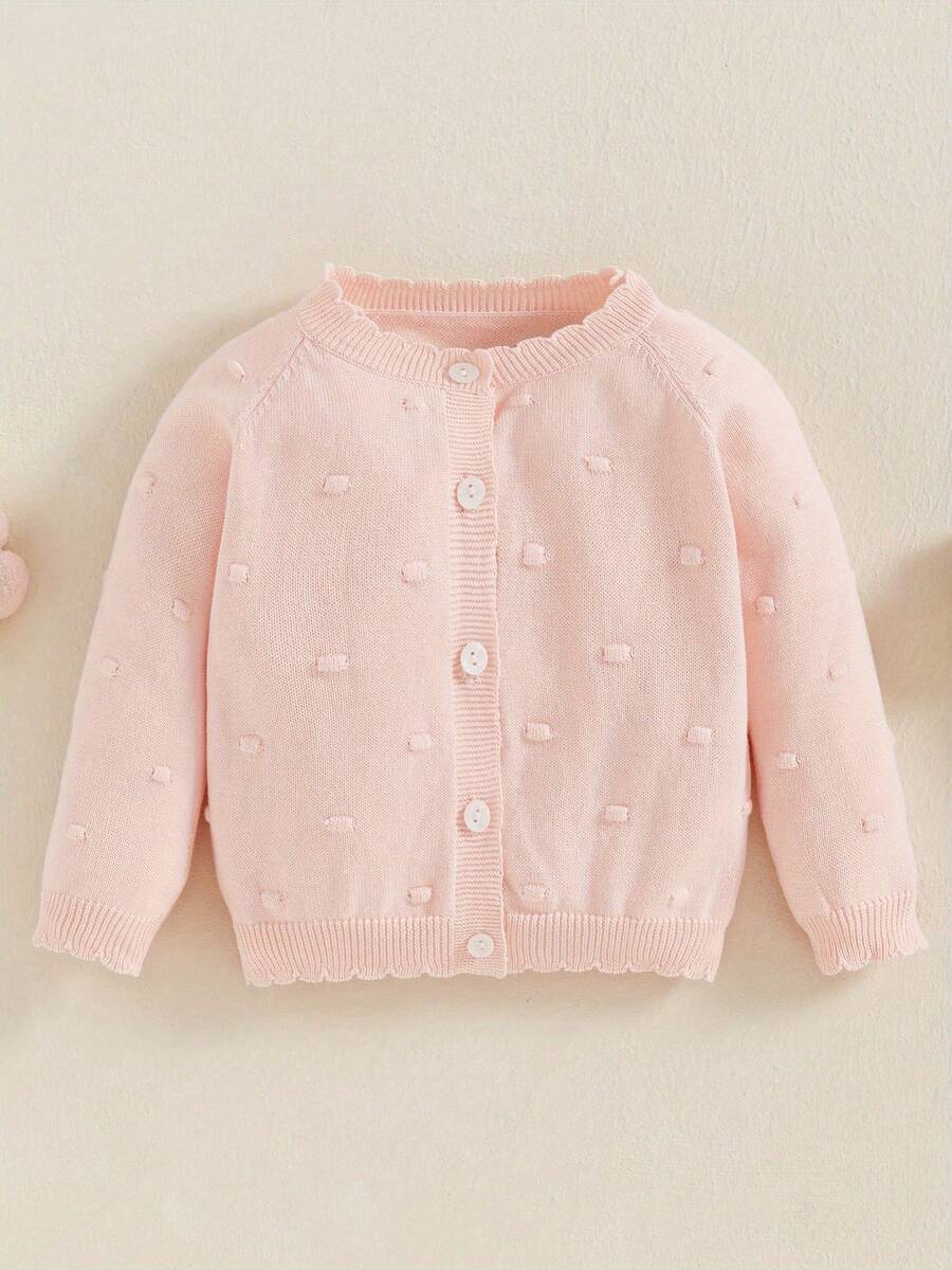 Suéter de punto de otoño para niñas, cárdigan de manga larga de color liso con botones, abrigo de punto - Rosa - Ver 1
