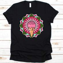 Mandala Sprinkled Ice Cream Cone Shirt, Ice Cream Cone Shirt, Ice Cream Dessert, Soft Frozen Dessert, Ice Cream Lover T-Shirt, Mandala Shirt - Noir - Voir 1
