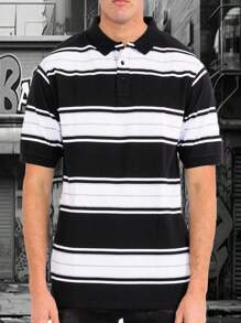 Mens West Coast Classic Striped Polo Shirt - 黑色 - 查看 1