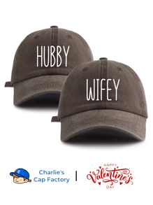 Bộ 2 mũ lưỡi trai bóng chày cổ điển unisex đã qua xử lý giặt - Chữ "HUBBY" & "WIFEY" giống nhau - Có nhiều màu sắc để lựa chọn - Mũ mềm mại kiểu "mũ bố" dành cho các cặp đôi trong tuần trăng mật, kỷ niệm và quà tặng ngày Valentine. - 2 miếng - Xem 15