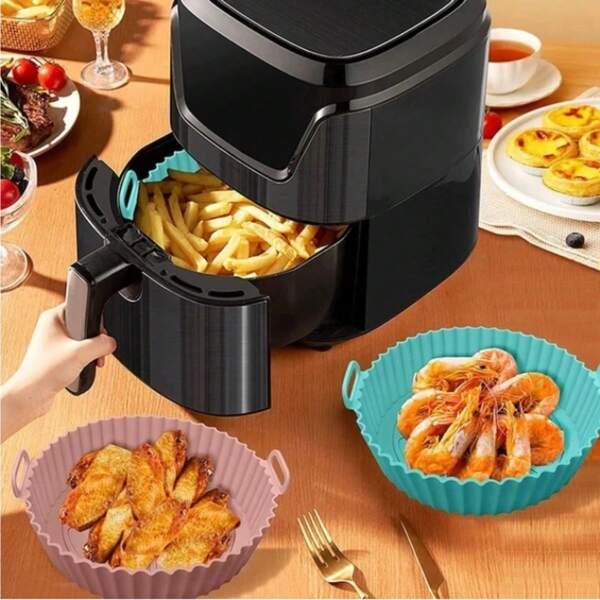 Cesto de Silicone Redondo Air Fryer e Forno Forma para Fritadeira Elétrica