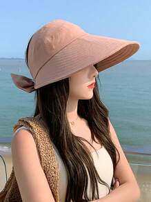 Damen Sommer Sonnenhut mit breiter Krempe, UV-Schutz, offenes Design für Pferdeschwanz, Lässig, Boho, Retro, Elegant, aus Polyester, geeignet für Frühling und Sommer