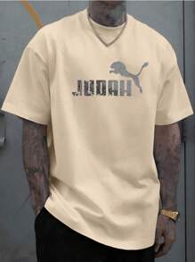 Camiseta Unissex "JUDAH" Leão Camisa Casual Premium 100% Algodão Estampa CINZA - Caqui - Visão 1