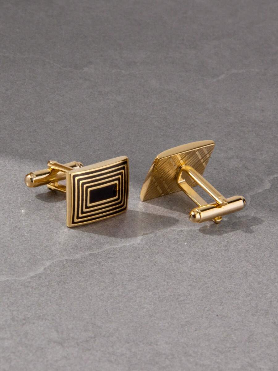 1 Pair Classic Black Enamel Gold/Silver Plated Cufflinks For Men
