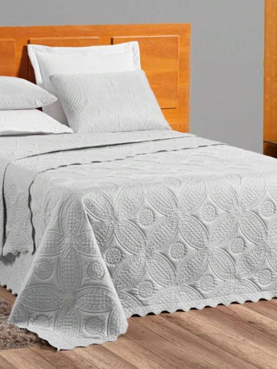 Isa Double-Sided Queen Bedspread - WHITE/WHITE - View 1