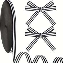 1 rollo de cinta de poliéster a rayas negras y blancas, para manualidades de Navidad, boda, lazos para el cabello, regalos, ramos, decoración de pasteles, Día de San Valentín, fiesta de cumpleaños, Año Nuevo, a rayas negras y blancas