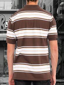 Mens West Coast Classic Striped Polo Shirt - 棕色 - 查看 3