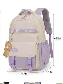 Women's School Backpack For Girls From Primary To Secondary School, Spine Protection, Large Capacity Ultra-Light Backpack, With A Keychain - Black - View 3